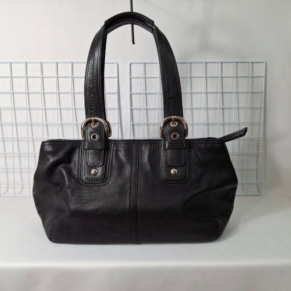 Coach "Soho" Black Soft Leather Buckle Satchel Top Handle Zippered Shoulder Bag - Picture 6 of 15